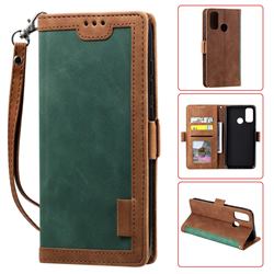 Luxury Retro Stitching Leather Wallet Phone Case for Huawei P Smart (2020) - Dark Green