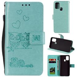 Embossing Owl Couple Flower Leather Wallet Case for Huawei P Smart (2020) - Green