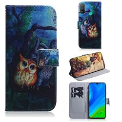 Oil Painting Owl PU Leather Wallet Case for Huawei P Smart (2020)