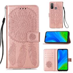 Embossing Dream Catcher Mandala Flower Leather Wallet Case for Huawei P Smart (2020) - Rose Gold