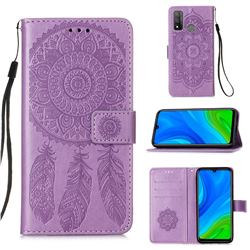 Embossing Dream Catcher Mandala Flower Leather Wallet Case for Huawei P Smart (2020) - Purple