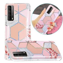 Pink Marble Painted Galvanized Electroplating Soft Phone Case Cover for Huawei P smart 2021 / Y7a