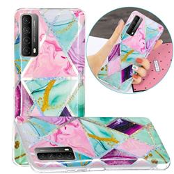 Triangular Marble Painted Galvanized Electroplating Soft Phone Case Cover for Huawei P smart 2021 / Y7a