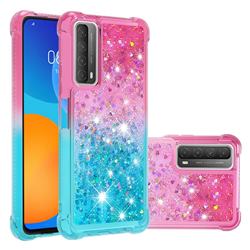Rainbow Gradient Liquid Glitter Quicksand Sequins Phone Case for Huawei P smart 2021 / Y7a - Pink Blue