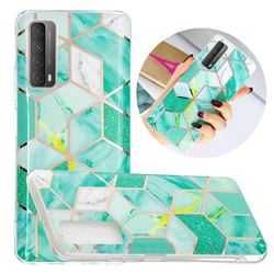 Green Glitter Painted Marble Electroplating Protective Case for Huawei P smart 2021 / Y7a