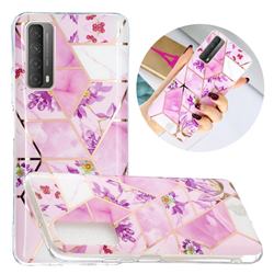 Purple Flower Painted Marble Electroplating Protective Case for Huawei P smart 2021 / Y7a
