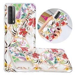 Tropical Rainforest Flower Painted Marble Electroplating Protective Case for Huawei P smart 2021 / Y7a