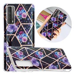 Black Flower Painted Marble Electroplating Protective Case for Huawei P smart 2021 / Y7a