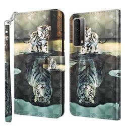 Tiger and Cat 3D Painted Leather Wallet Case for Huawei P smart 2021 / Y7a