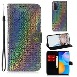 Laser Circle Shining Leather Wallet Phone Case for Huawei P smart 2021 / Y7a - Silver