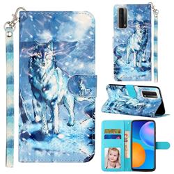 Snow Wolf 3D Leather Phone Holster Wallet Case for Huawei P smart 2021 / Y7a