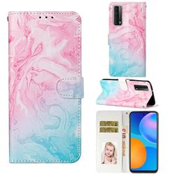 Pink Green Marble PU Leather Wallet Case for Huawei P smart 2021 / Y7a