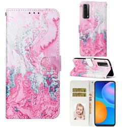 Pink Seawater PU Leather Wallet Case for Huawei P smart 2021 / Y7a