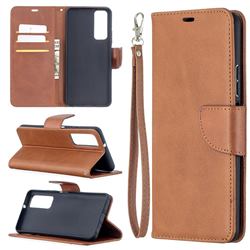 Classic Sheepskin PU Leather Phone Wallet Case for Huawei P smart 2021 / Y7a - Brown