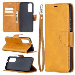 Classic Sheepskin PU Leather Phone Wallet Case for Huawei P smart 2021 / Y7a - Yellow