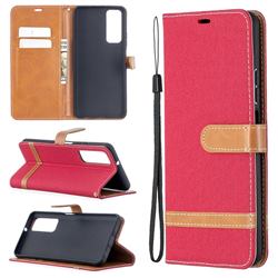 Jeans Cowboy Denim Leather Wallet Case for Huawei P smart 2021 / Y7a - Red