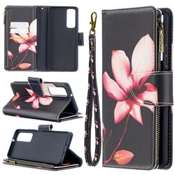 Lotus Flower Binfen Color BF03 Retro Zipper Leather Wallet Phone Case for Huawei P smart 2021 / Y7a