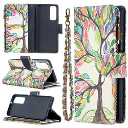 The Tree of Life Binfen Color BF03 Retro Zipper Leather Wallet Phone Case for Huawei P smart 2021 / Y7a