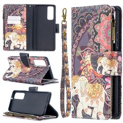 Totem Flower Elephant Binfen Color BF03 Retro Zipper Leather Wallet Phone Case for Huawei P smart 2021 / Y7a