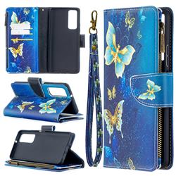 Golden Butterflies Binfen Color BF03 Retro Zipper Leather Wallet Phone Case for Huawei P smart 2021 / Y7a