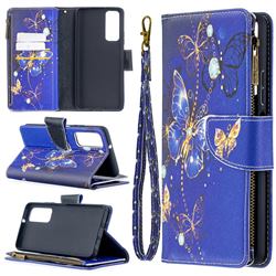 Purple Butterfly Binfen Color BF03 Retro Zipper Leather Wallet Phone Case for Huawei P smart 2021 / Y7a