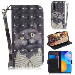 Cat Embrace 3D Painted Leather Wallet Phone Case for Huawei P smart 2021 / Y7a