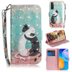 Black and White Cat 3D Painted Leather Wallet Phone Case for Huawei P smart 2021 / Y7a