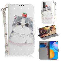 Cute Tomato Cat 3D Painted Leather Wallet Phone Case for Huawei P smart 2021 / Y7a