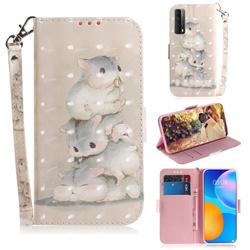Three Squirrels 3D Painted Leather Wallet Phone Case for Huawei P smart 2021 / Y7a