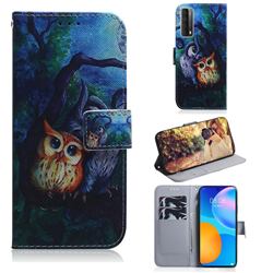 Oil Painting Owl PU Leather Wallet Case for Huawei P smart 2021 / Y7a