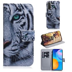 White Tiger PU Leather Wallet Case for Huawei P smart 2021 / Y7a
