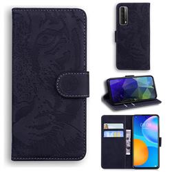 Intricate Embossing Tiger Face Leather Wallet Case for Huawei P smart 2021 / Y7a - Black