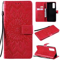 Embossing Sunflower Leather Wallet Case for Huawei P smart 2021 / Y7a - Red