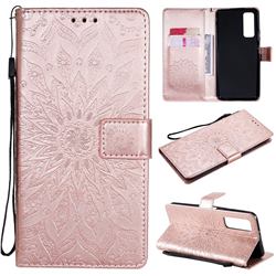 Embossing Sunflower Leather Wallet Case for Huawei P smart 2021 / Y7a - Rose Gold