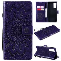Embossing Sunflower Leather Wallet Case for Huawei P smart 2021 / Y7a - Purple