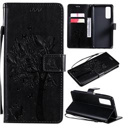 Embossing Butterfly Tree Leather Wallet Case for Huawei P smart 2021 / Y7a - Black