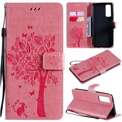 Embossing Butterfly Tree Leather Wallet Case for Huawei P smart 2021 / Y7a - Pink