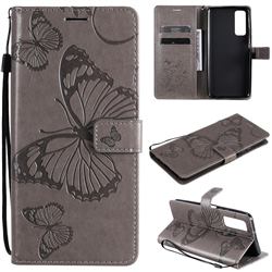 Embossing 3D Butterfly Leather Wallet Case for Huawei P smart 2021 / Y7a - Gray