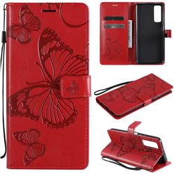 Embossing 3D Butterfly Leather Wallet Case for Huawei P smart 2021 / Y7a - Red