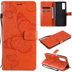 Embossing 3D Butterfly Leather Wallet Case for Huawei P smart 2021 / Y7a - Orange