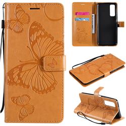 Embossing 3D Butterfly Leather Wallet Case for Huawei P smart 2021 / Y7a - Yellow