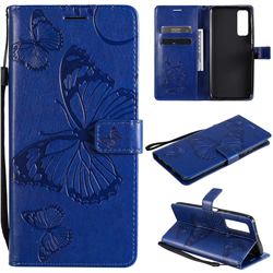 Embossing 3D Butterfly Leather Wallet Case for Huawei P smart 2021 / Y7a - Blue