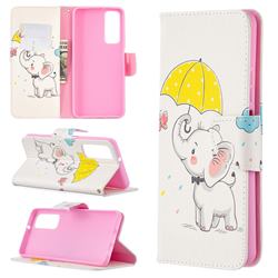 Umbrella Elephant Leather Wallet Case for Huawei P smart 2021 / Y7a