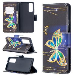 Golden Shining Butterfly Leather Wallet Case for Huawei P smart 2021 / Y7a