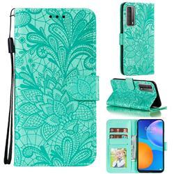 Intricate Embossing Lace Jasmine Flower Leather Wallet Case for Huawei P smart 2021 / Y7a - Green