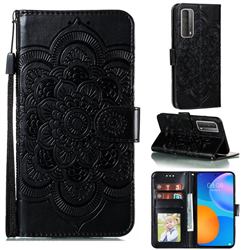 Intricate Embossing Datura Solar Leather Wallet Case for Huawei P smart 2021 / Y7a - Black