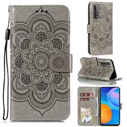 Intricate Embossing Datura Solar Leather Wallet Case for Huawei P smart 2021 / Y7a - Gray