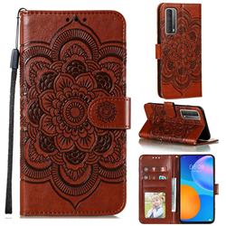 Intricate Embossing Datura Solar Leather Wallet Case for Huawei P smart 2021 / Y7a - Brown