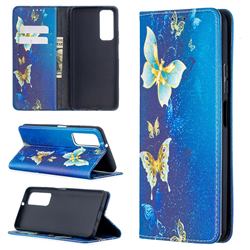 Gold Butterfly Slim Magnetic Attraction Wallet Flip Cover for Huawei P smart 2021 / Y7a