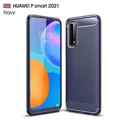 Luxury Carbon Fiber Brushed Wire Drawing Silicone TPU Back Cover for Huawei P smart 2021 / Y7a - Navy